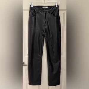 Abercrombie Faux Leather The 90s Ultra High Rise Straight Leg Pants, Black, 26/2